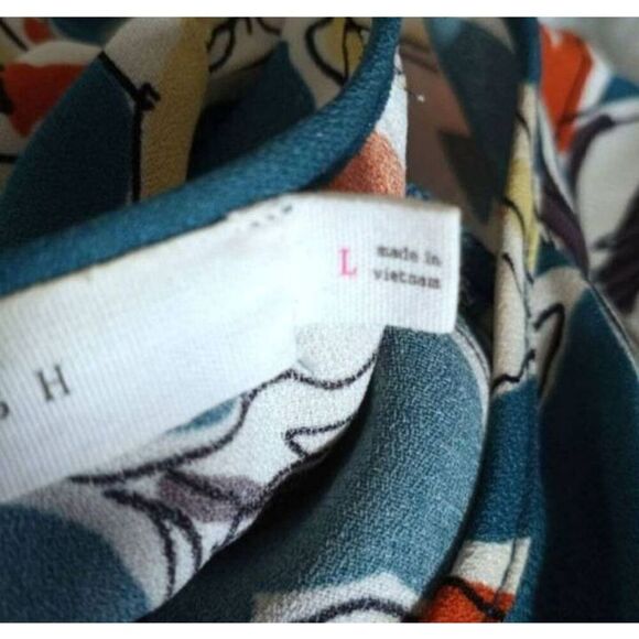 LUSH GREEN, ORANGE, YELLOW, & WHITE BLOUSE SZ.L EUC. - Picture 5 of 6